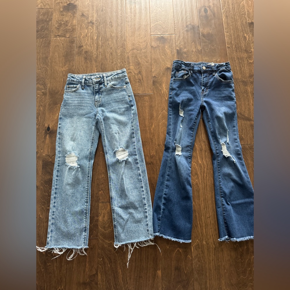 Distressed High-Rise Straight Jeans - Dark Wash & Light Wash